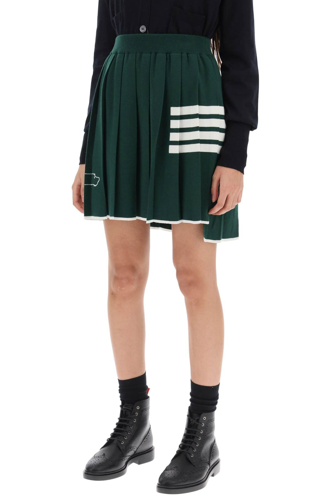 Pleated Mini Skirt With 4 Bar And Hector Motifs - Thom Browne - Women