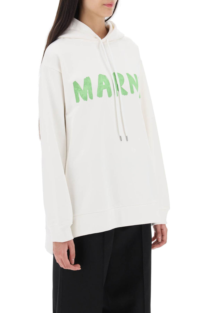 Hoodie With Maxi Logo Print And Side Slits - Marni - Women