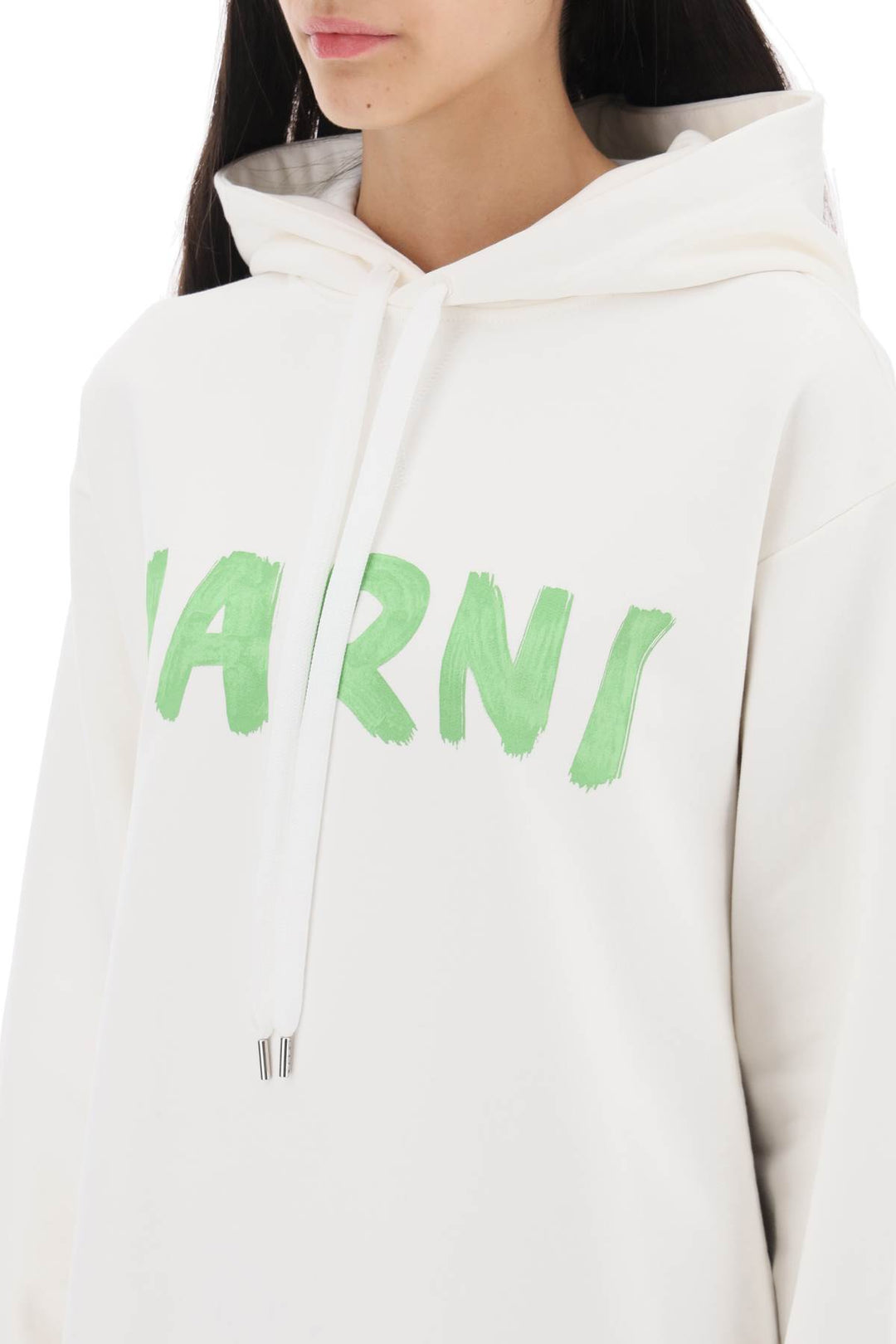 Hoodie With Maxi Logo Print And Side Slits - Marni - Women