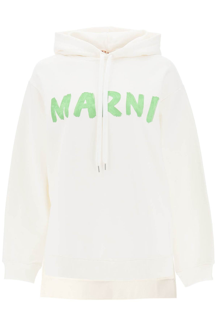 Hoodie With Maxi Logo Print And Side Slits - Marni - Women