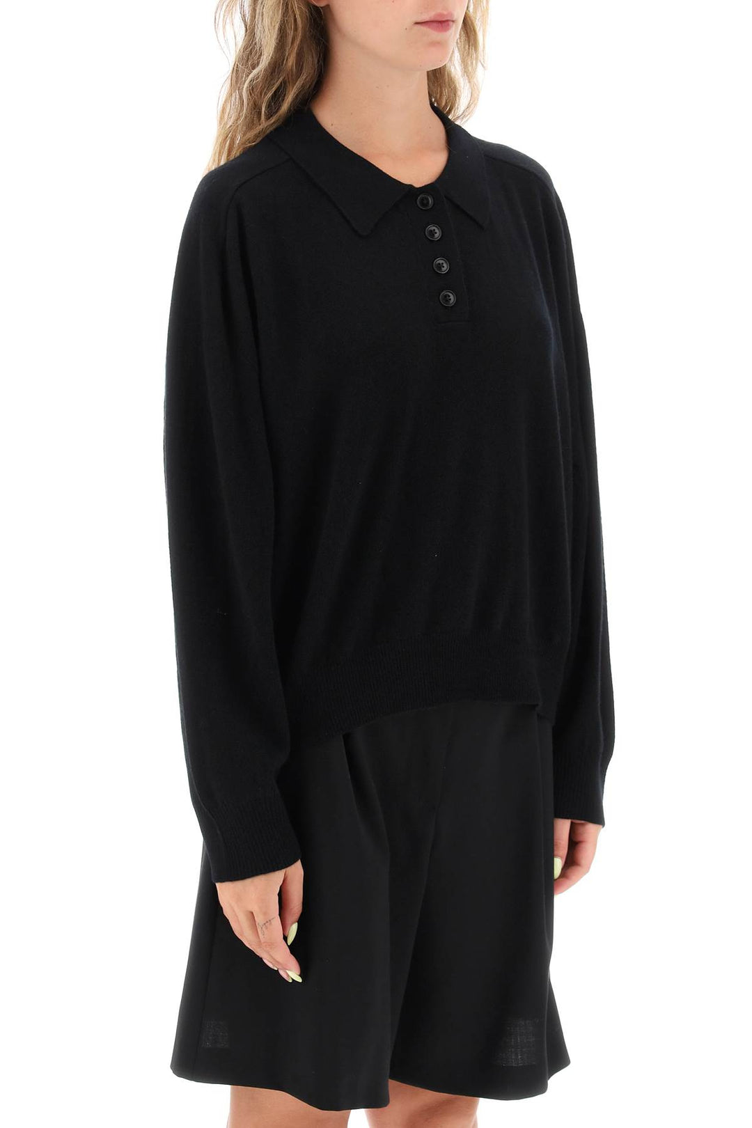 'Forana' Long Sleeved Cashmere Polo Shirt - Loulou Studio - Women