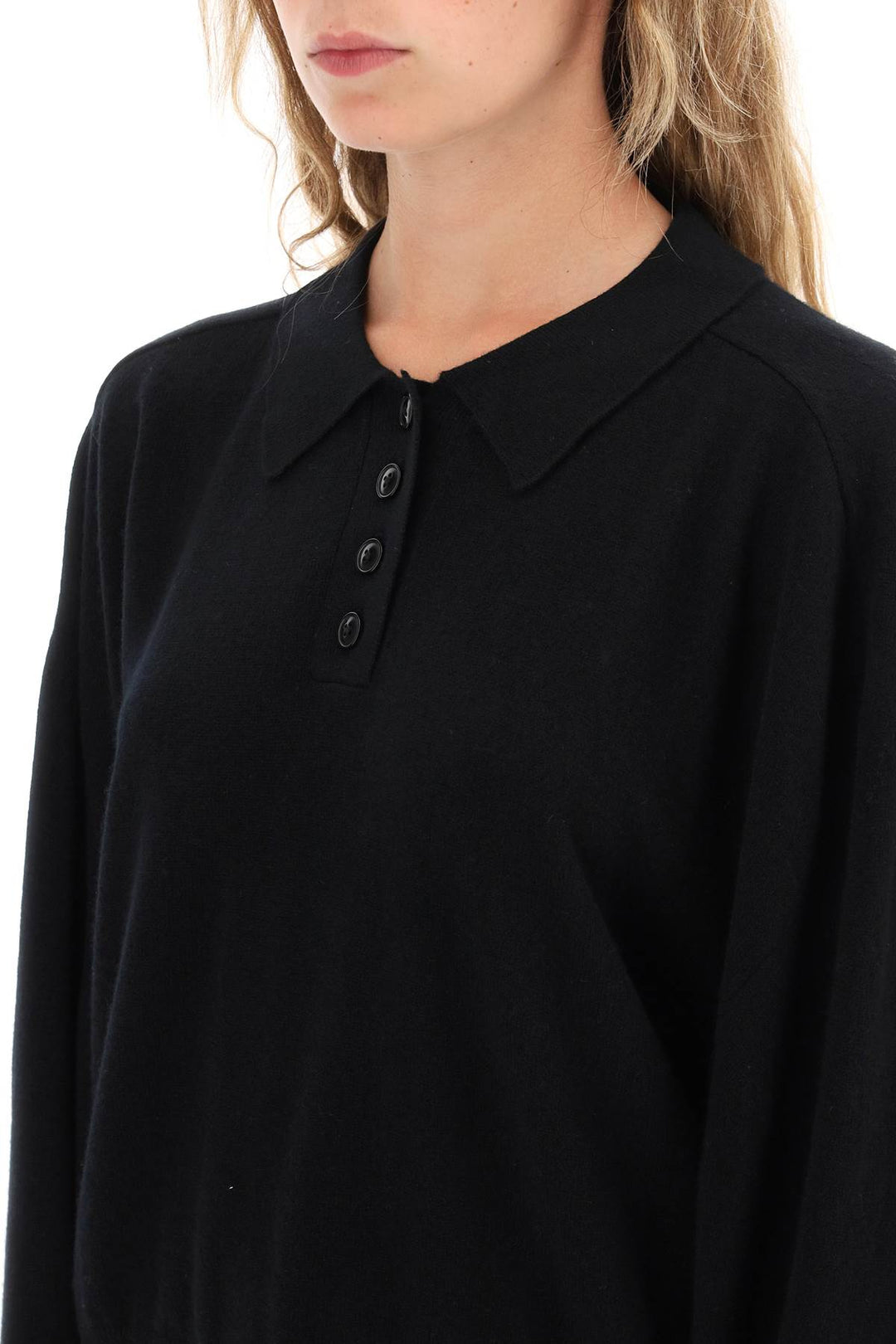 'Forana' Long Sleeved Cashmere Polo Shirt - Loulou Studio - Women