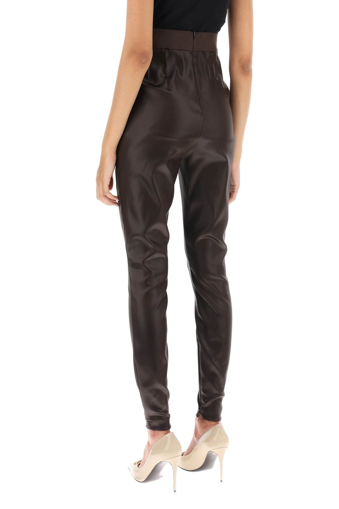 Coated Look Stretch Satin Leggings - Dolce & Gabbana - Women