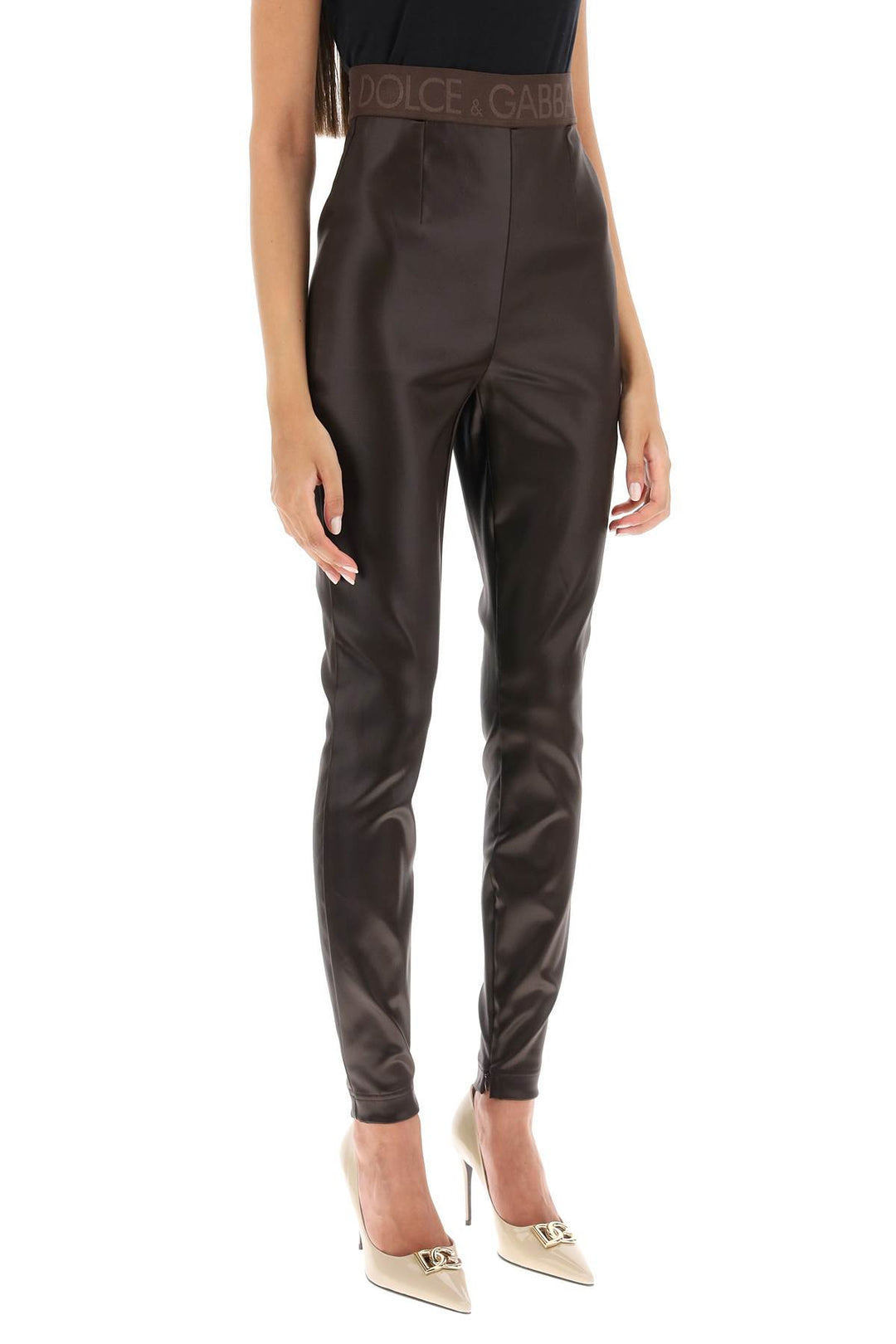 Coated Look Stretch Satin Leggings - Dolce & Gabbana - Women