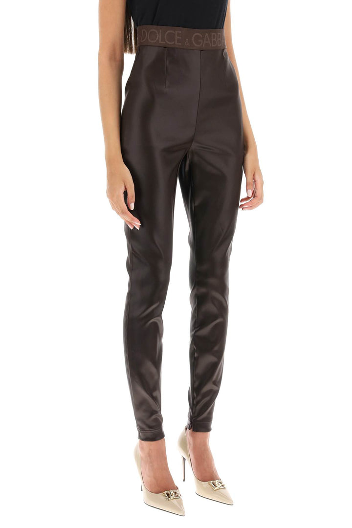 Coated Look Stretch Satin Leggings - Dolce & Gabbana - Women