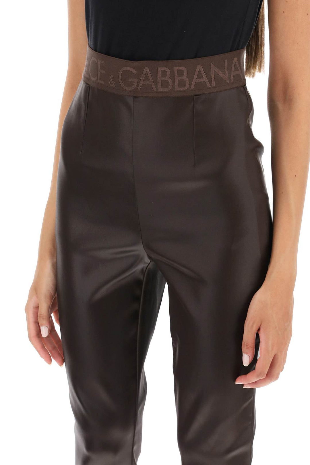 Coated Look Stretch Satin Leggings - Dolce & Gabbana - Women