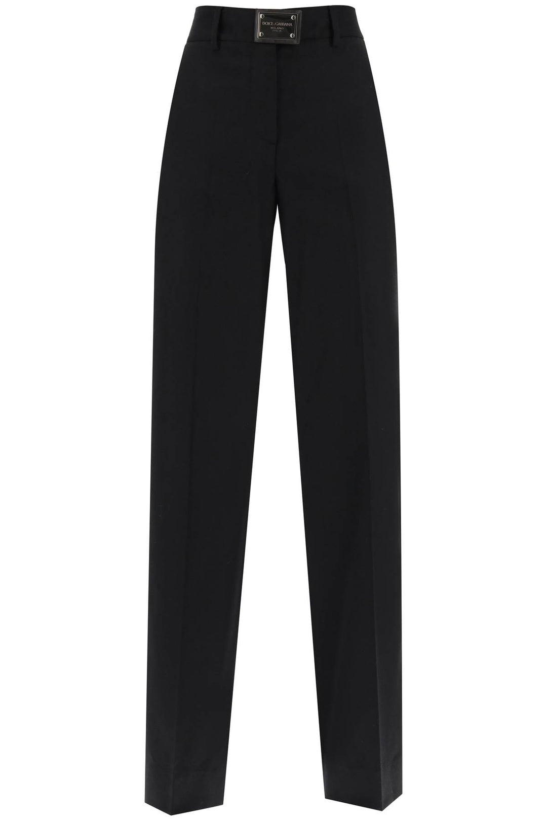 Flannel Trousers With Logo Tag - Dolce & Gabbana - Women