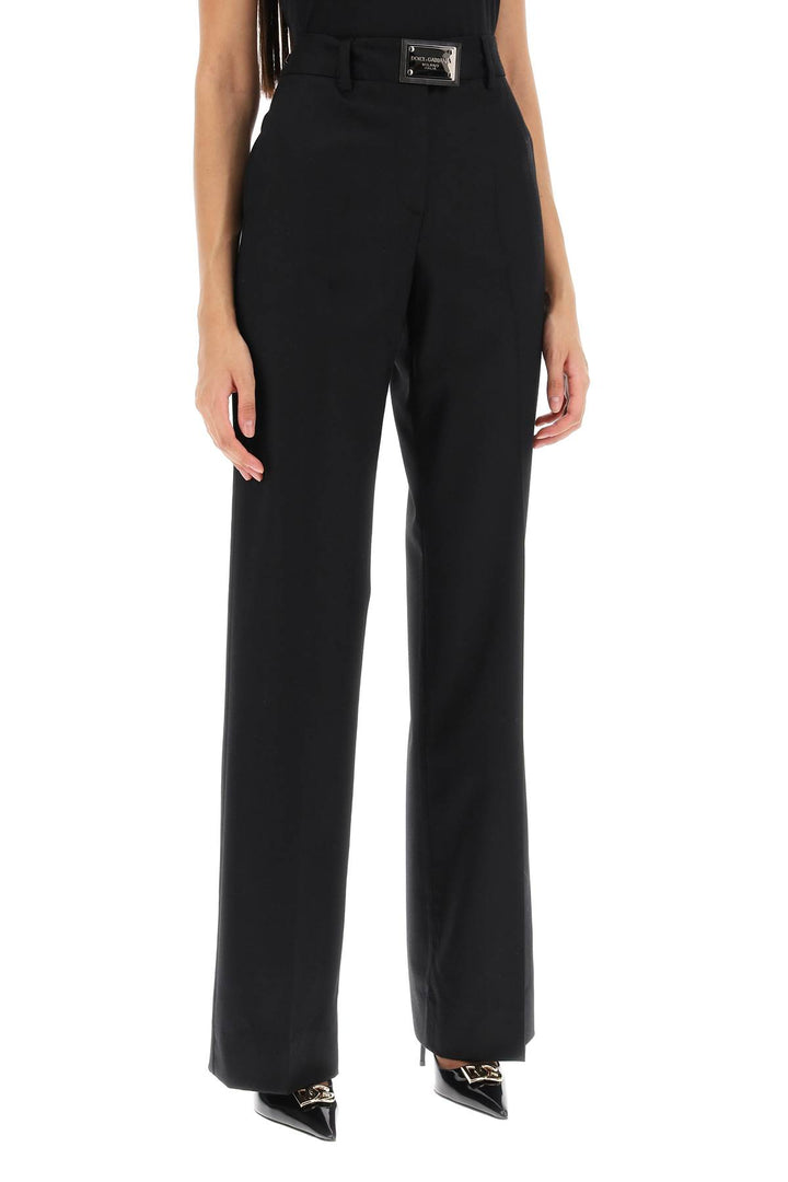 Flannel Trousers With Logo Tag - Dolce & Gabbana - Women