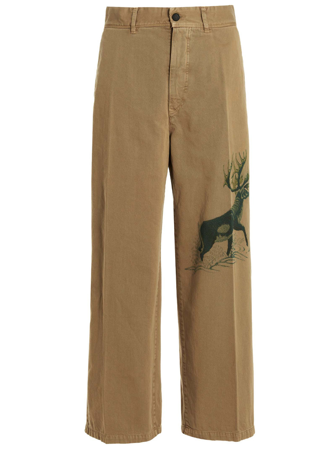 Printed Cotton Trousers Pants Beige