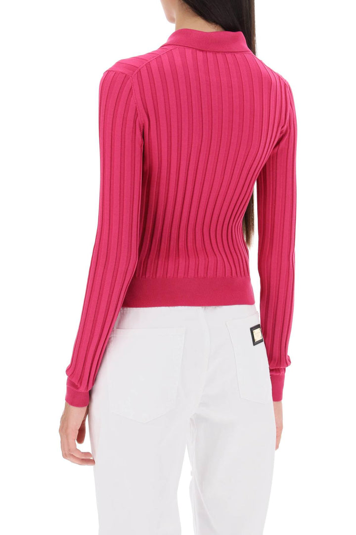 Long Sleeved Polo Shirt In Ribbed Knit - Dolce & Gabbana - Women