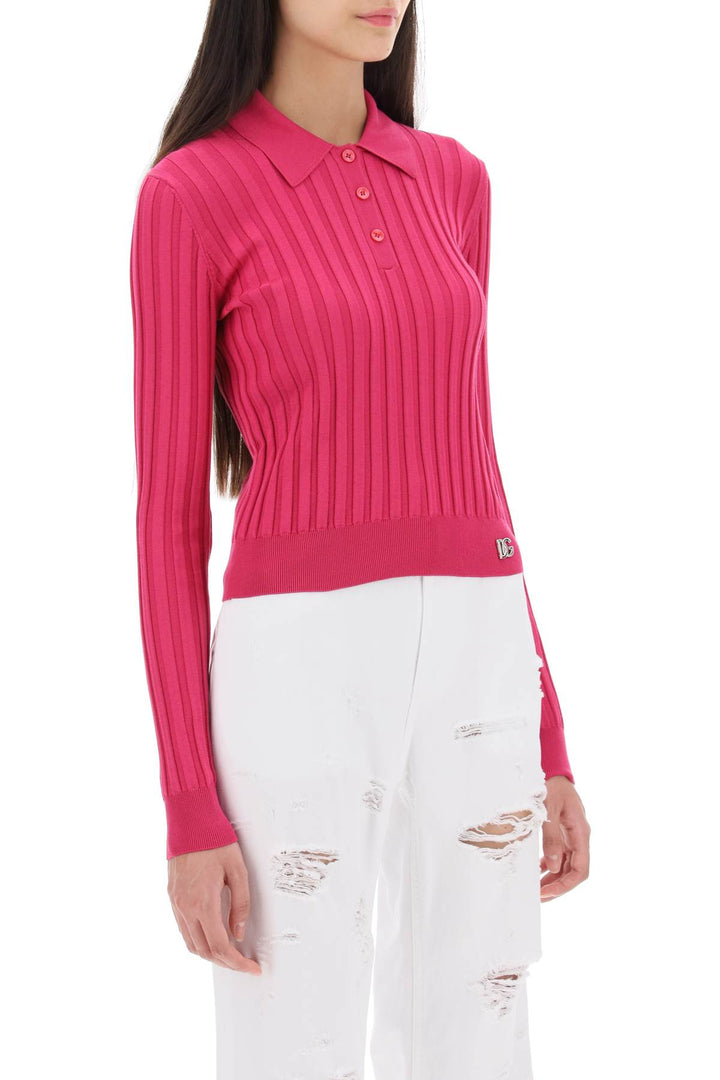 Long Sleeved Polo Shirt In Ribbed Knit - Dolce & Gabbana - Women