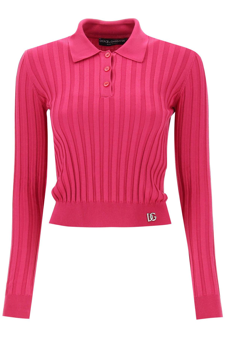 Long Sleeved Polo Shirt In Ribbed Knit - Dolce & Gabbana - Women