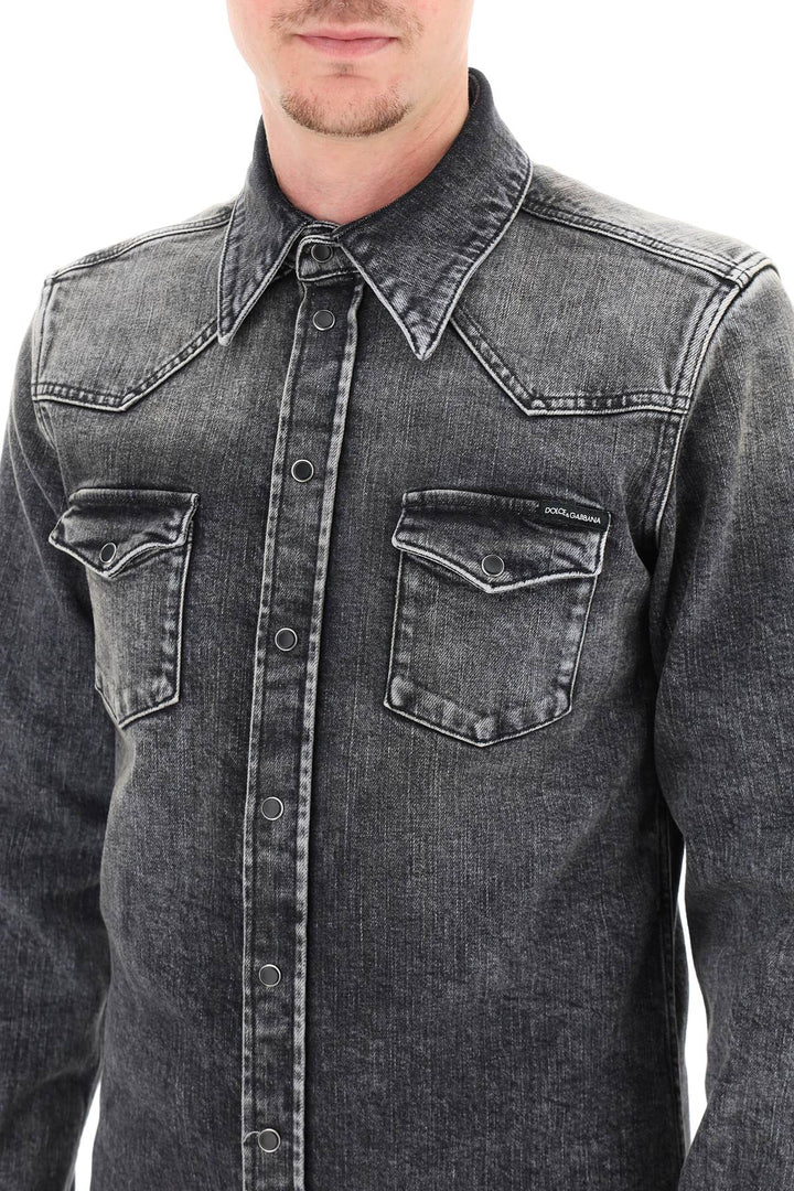 Western Shirt In Stretch Denim - Dolce & Gabbana - Men