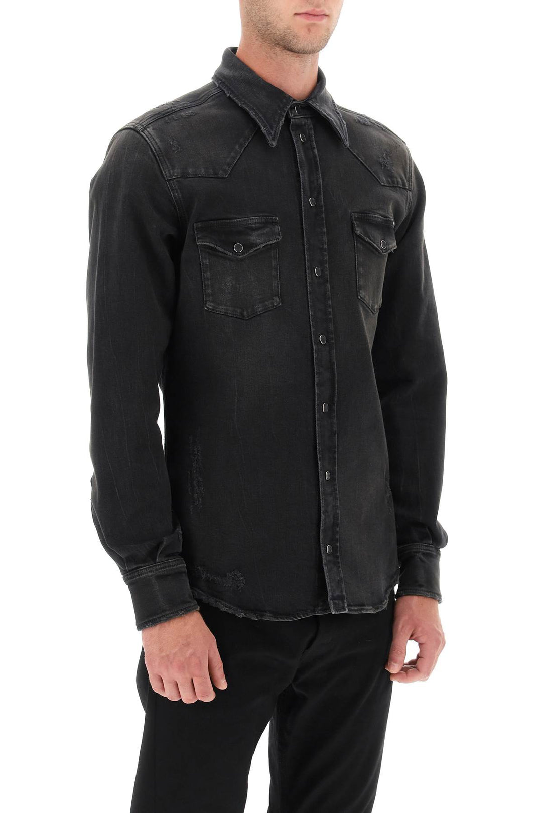 Distressed Denim Western Shirt - Dolce & Gabbana - Men