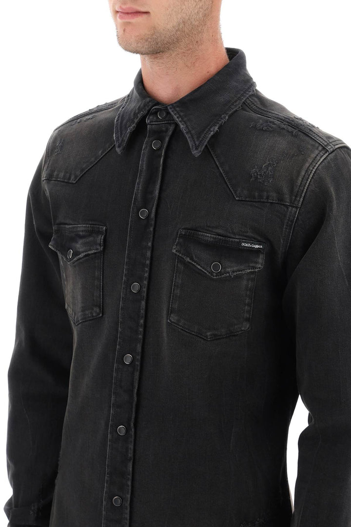 Distressed Denim Western Shirt - Dolce & Gabbana - Men