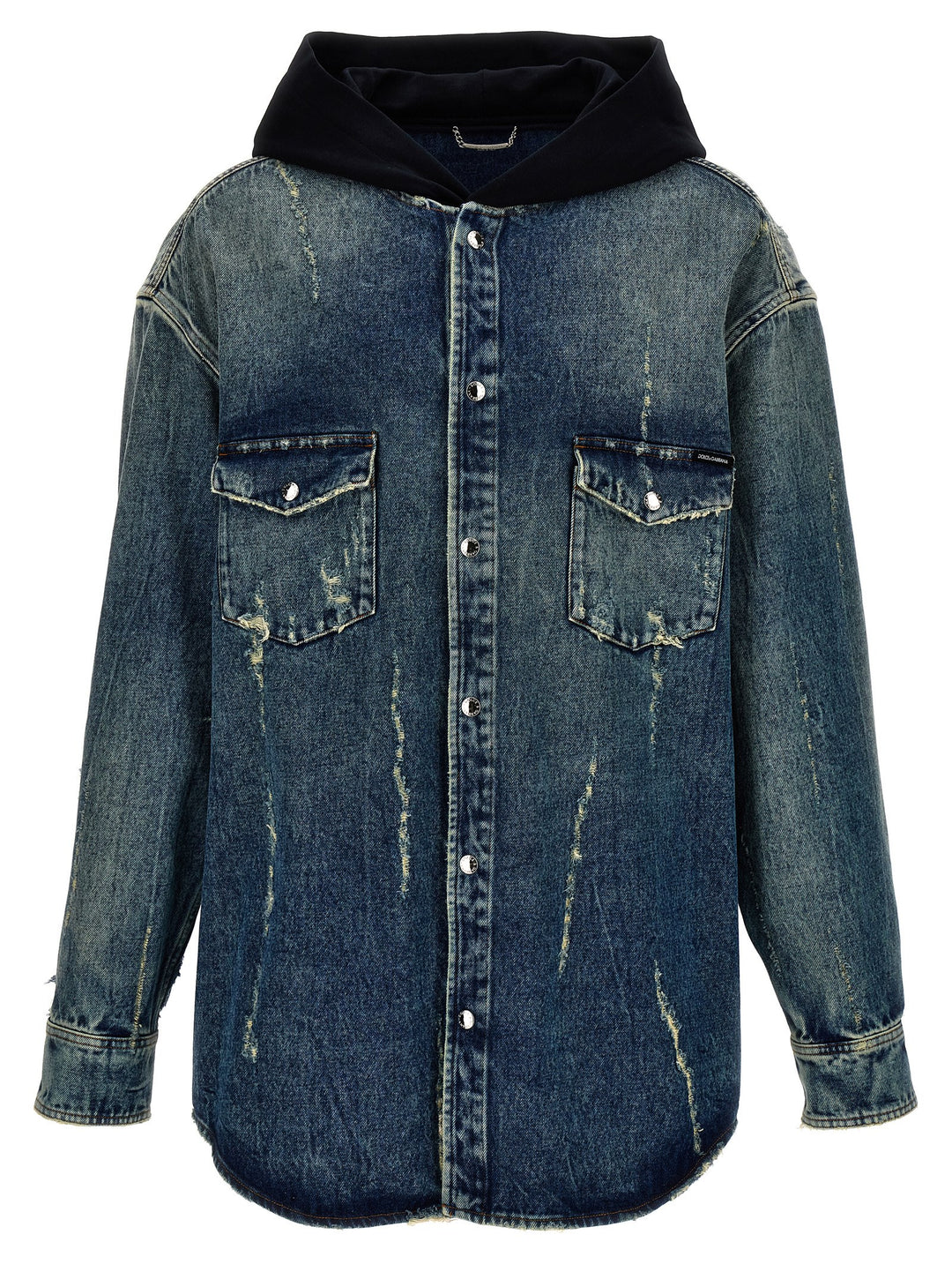 Denim Hooded Overshirt Shirt, Blouse Blue