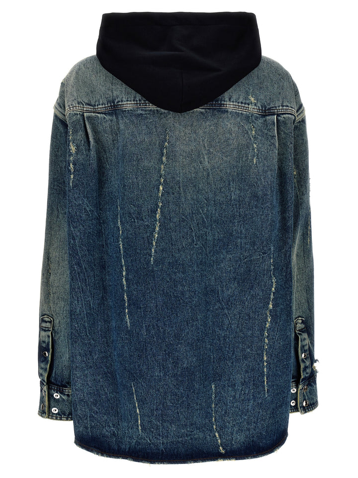 Denim Hooded Overshirt Shirt, Blouse Blue