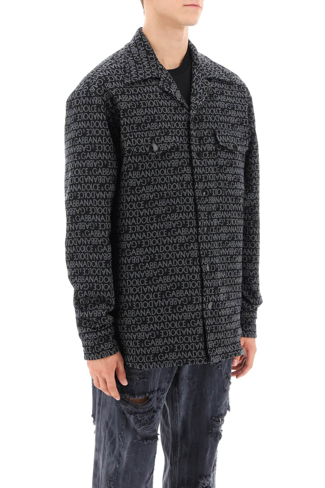 Padded Overshirt With Jacquard Logo Motif - Dolce & Gabbana - Men