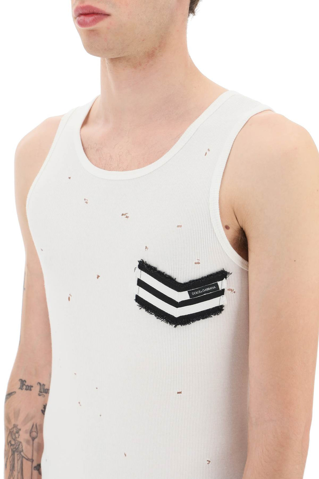 Distressed Rib Tank Top With Patch - Dolce & Gabbana - Men