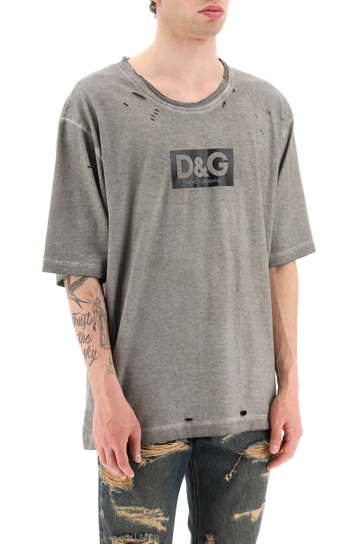 Washed Cotton T Shirt With Destroyed Detailing - Dolce & Gabbana - Men