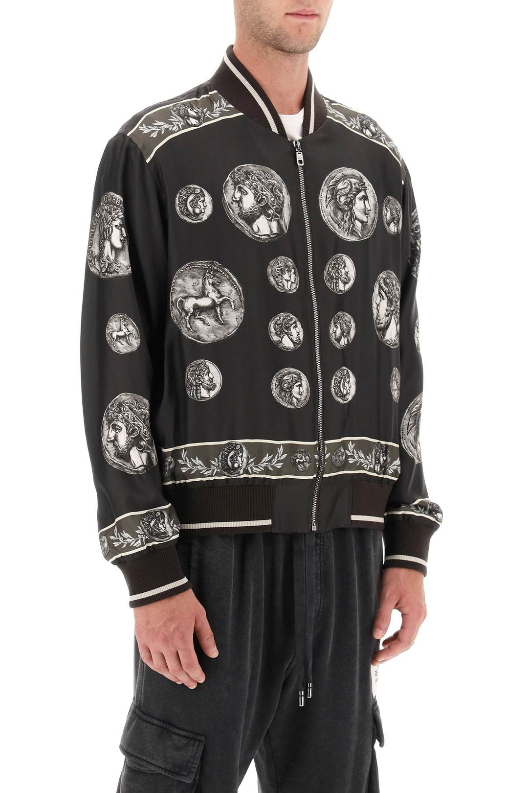 Silk Bomber Jacket With Monete Pattern - Dolce & Gabbana - Men