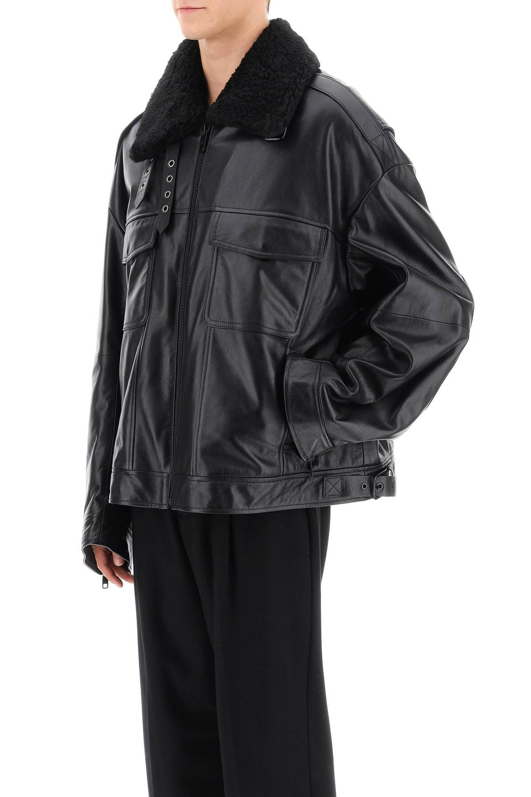 Leather And Fur Biker Jacket - Dolce & Gabbana - Men