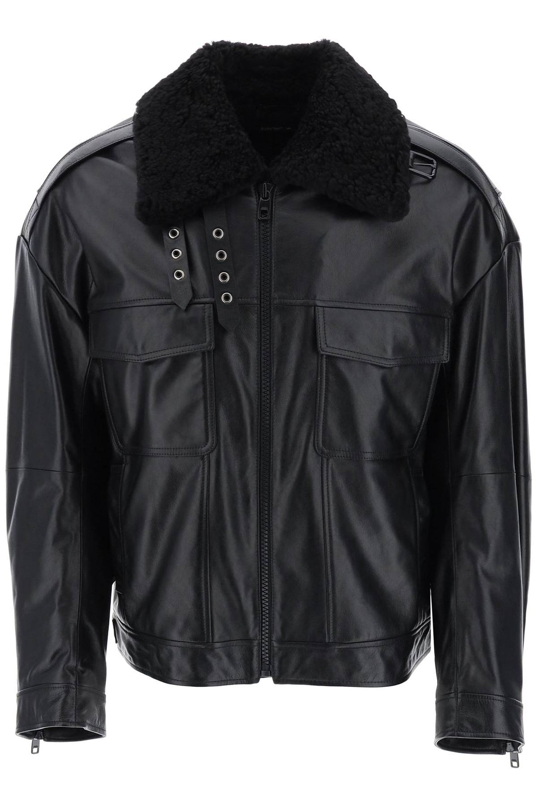 Leather And Fur Biker Jacket - Dolce & Gabbana - Men