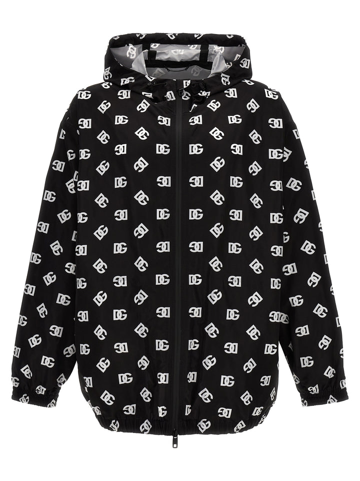 Logo Print Hooded Jacket Casual Jackets, Parka White/Black