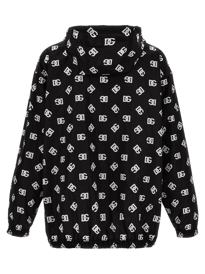 Logo Print Hooded Jacket Casual Jackets, Parka White/Black