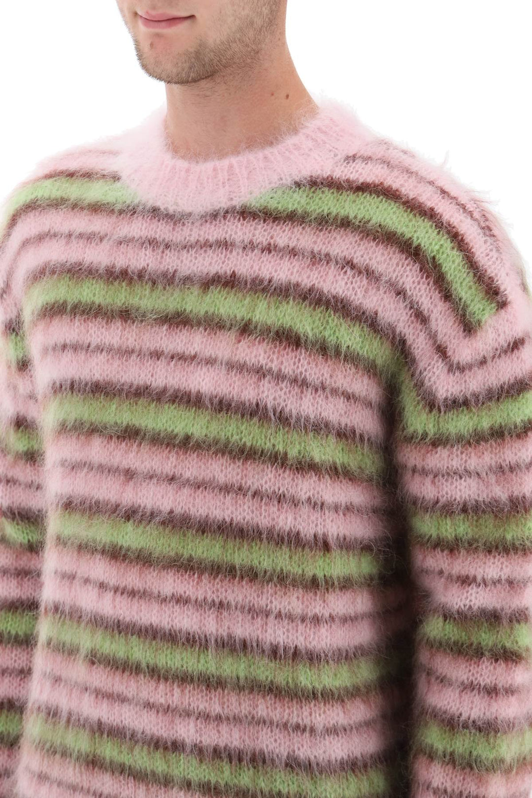 Sweater In Brushed Mohair With Striped Motif - Marni - Men