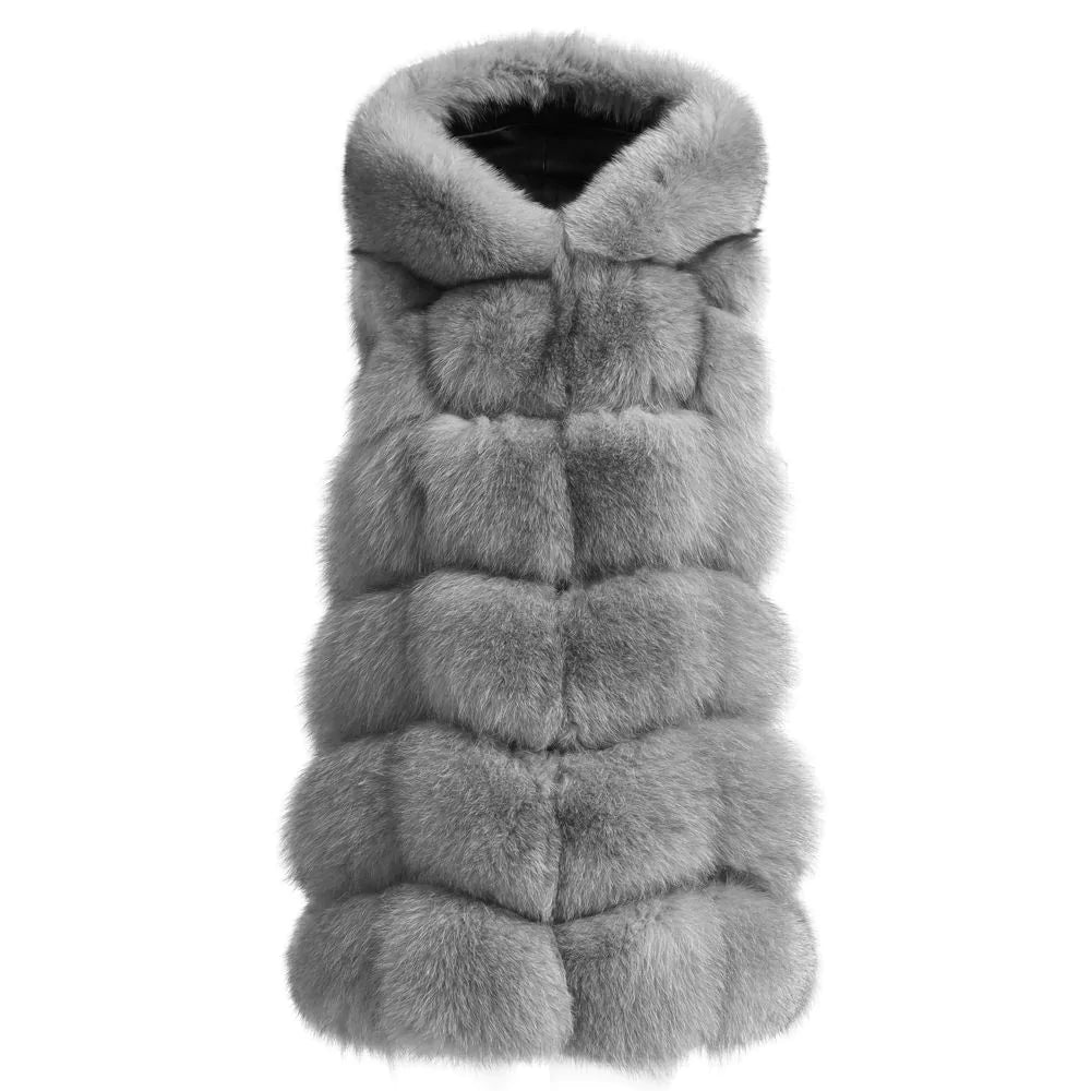 Poppy Grey Vest in Fox Fur