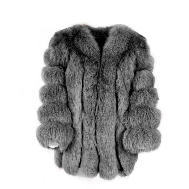 Paris Dark Grey Jacket in Fox Fur