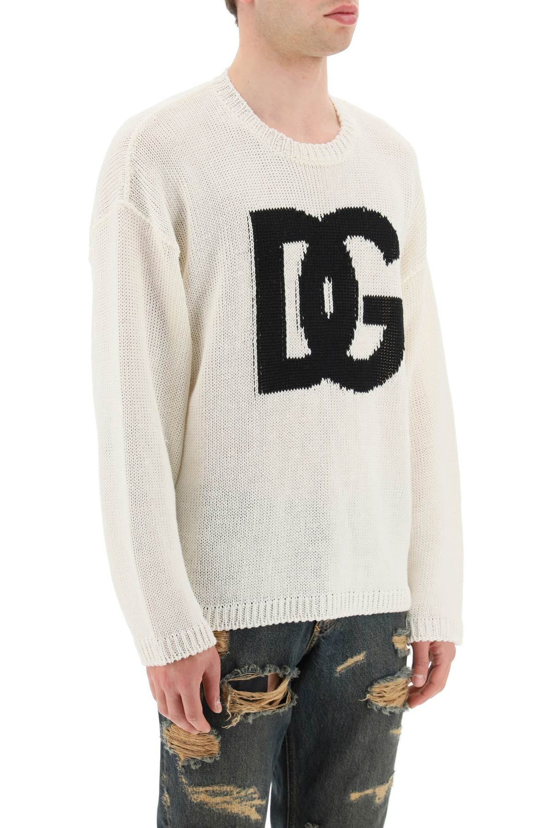 Crewneck Pullover With Jacquard Logo - Dolce & Gabbana - Men