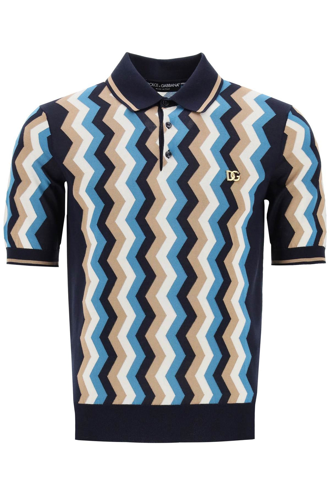 Polo In Seta Con Intarsio Zigzag - Dolce & Gabbana - Men