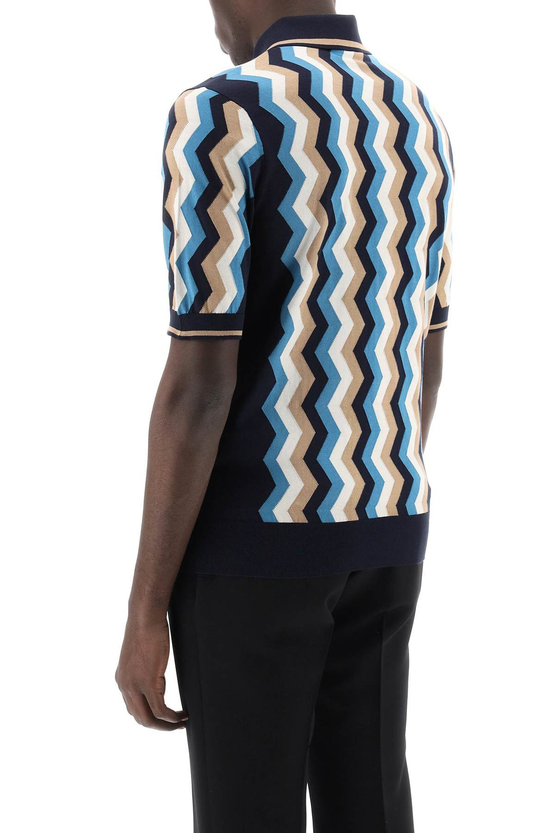 Polo In Seta Con Intarsio Zigzag - Dolce & Gabbana - Men