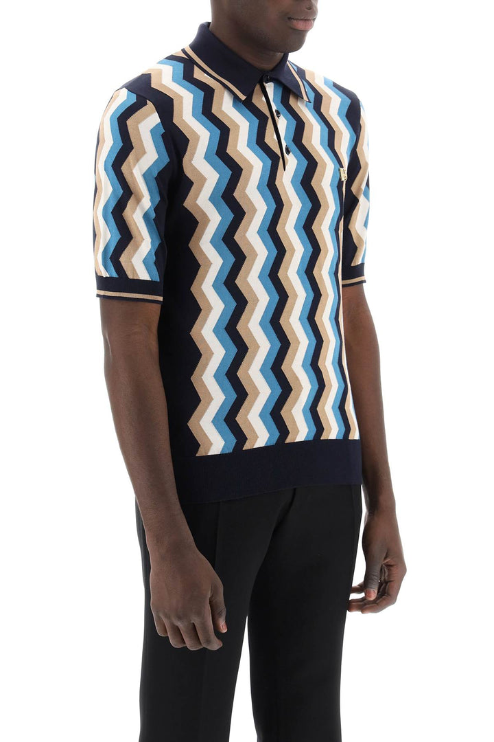 Polo In Seta Con Intarsio Zigzag - Dolce & Gabbana - Men