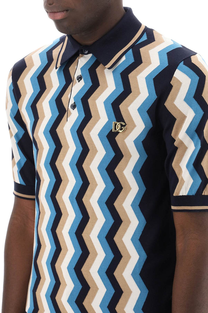 Polo In Seta Con Intarsio Zigzag - Dolce & Gabbana - Men