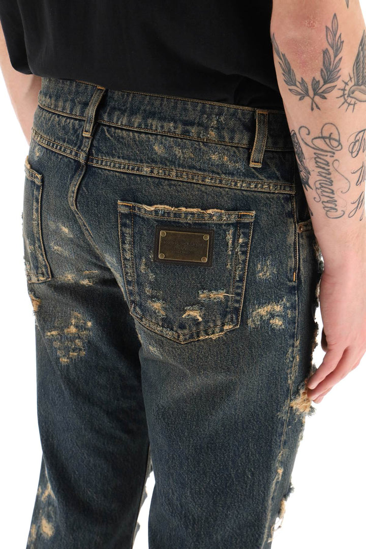 Regular Fit Jeans In Destroyed Overdyed Denim - Dolce & Gabbana - Men