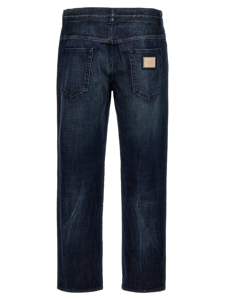 Fringed Stitching Jeans Blue