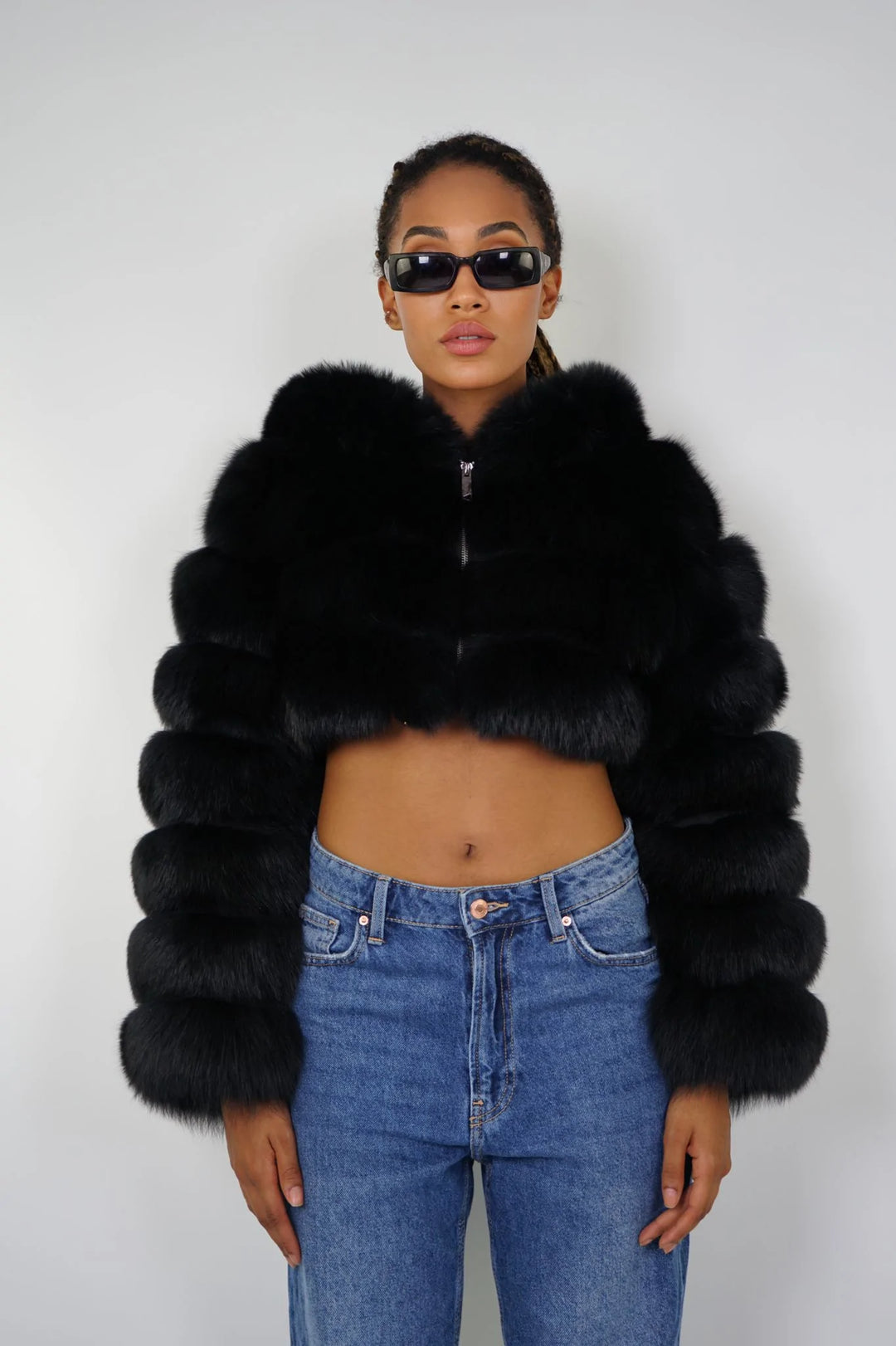 Amira Black Fox Fur Jacket