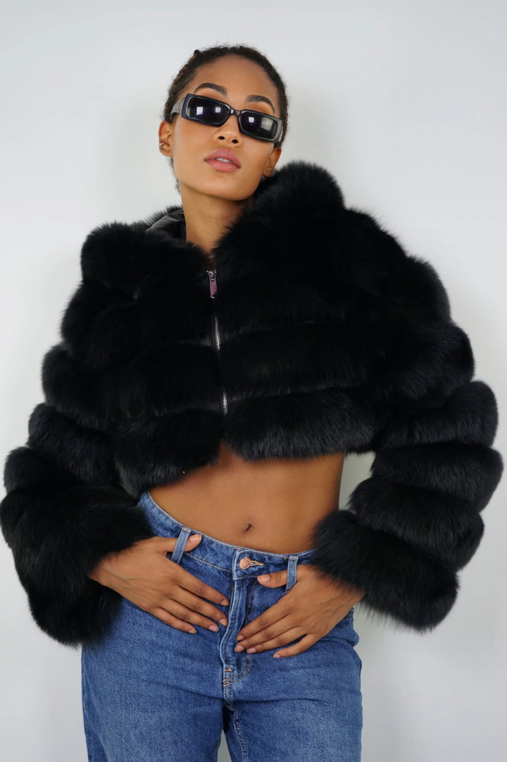 Amira Black Fox Fur Jacket