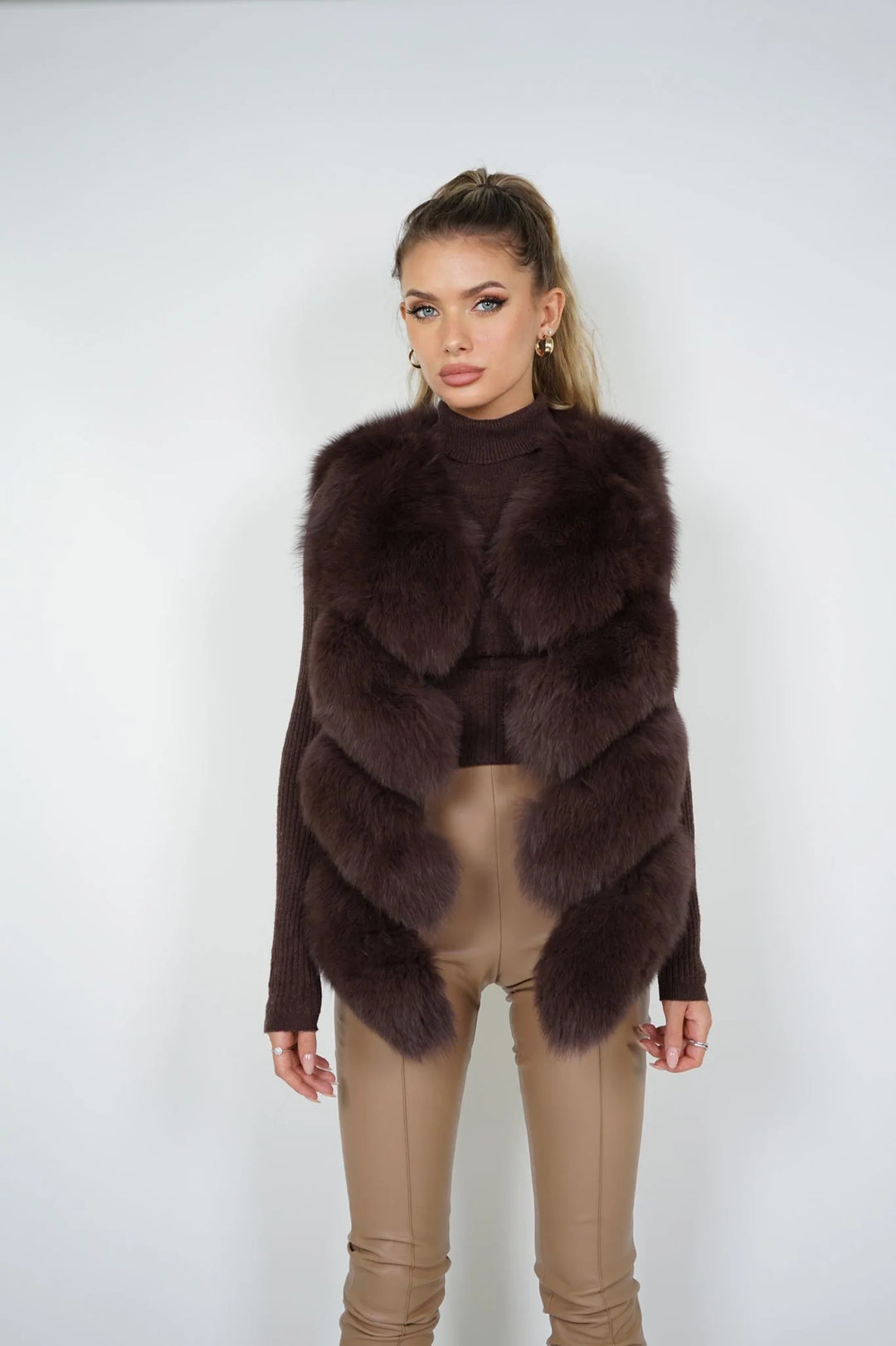 Ami Beige Fox Fur Vest