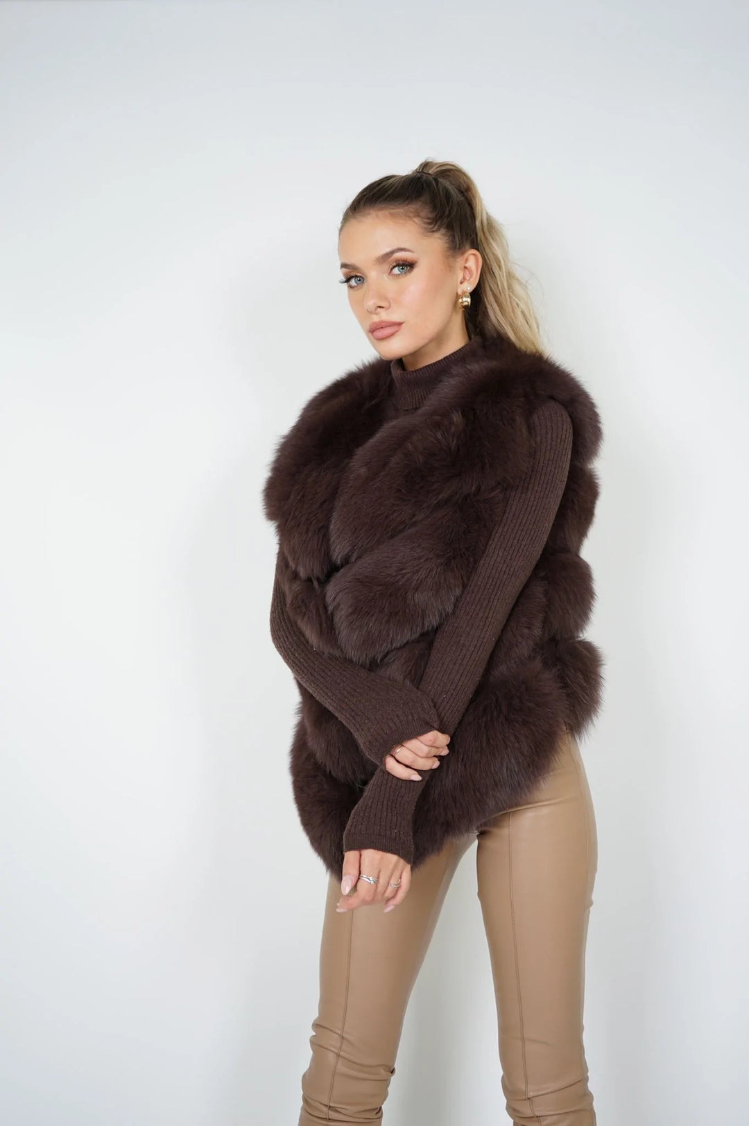 Ami Brown Fox Fur Vest