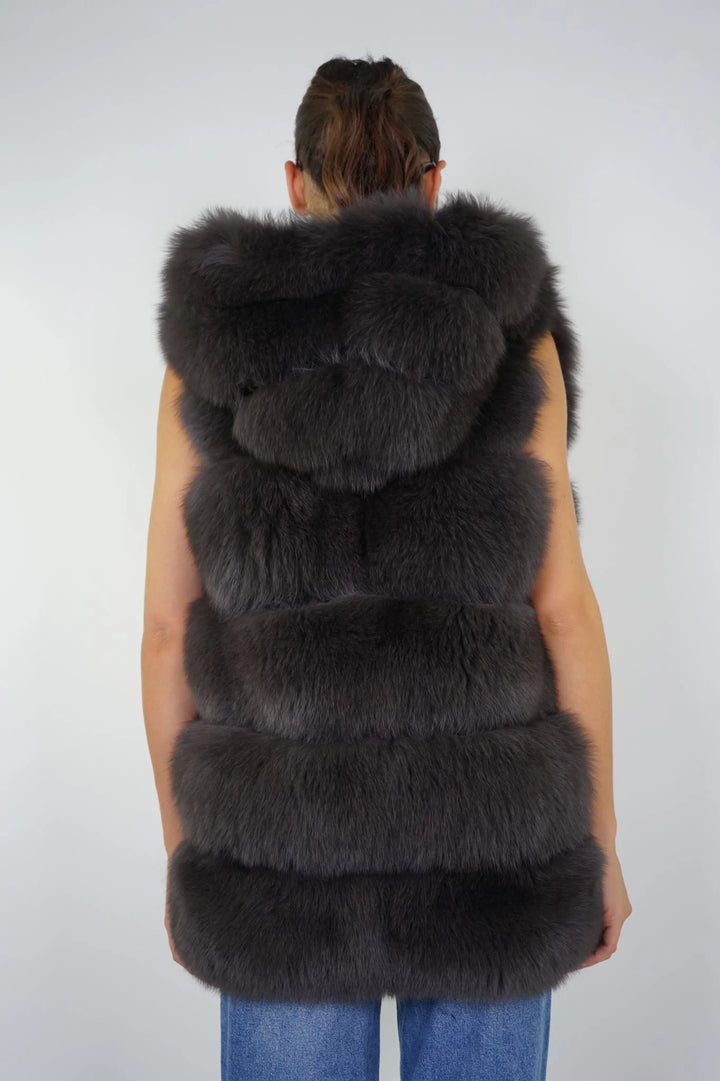 Calere Dark Gey Vest in Fox Fur