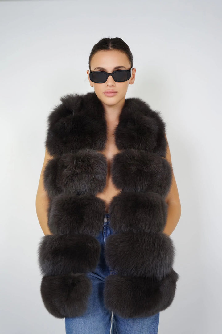 Calere Dark Gey Vest in Fox Fur