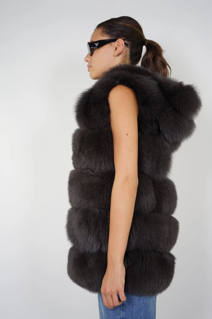 Calere Dark Gey Vest in Fox Fur