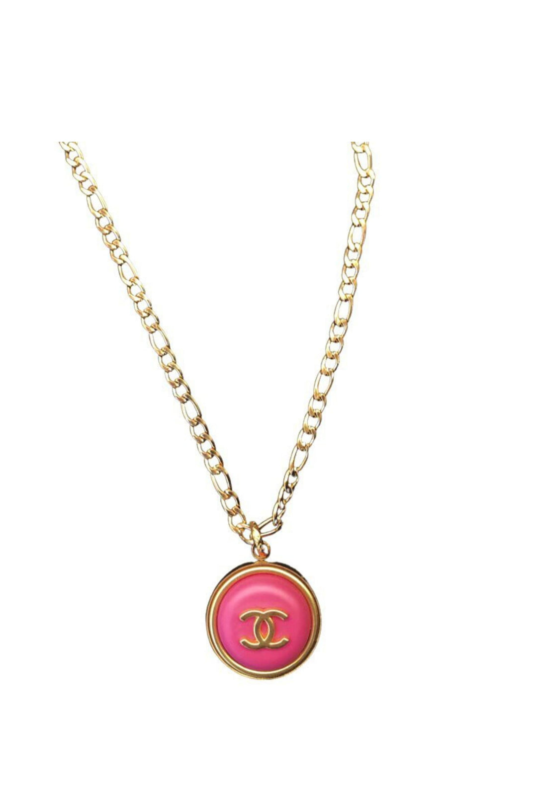 Gold Necklace with Pink Chanel Button