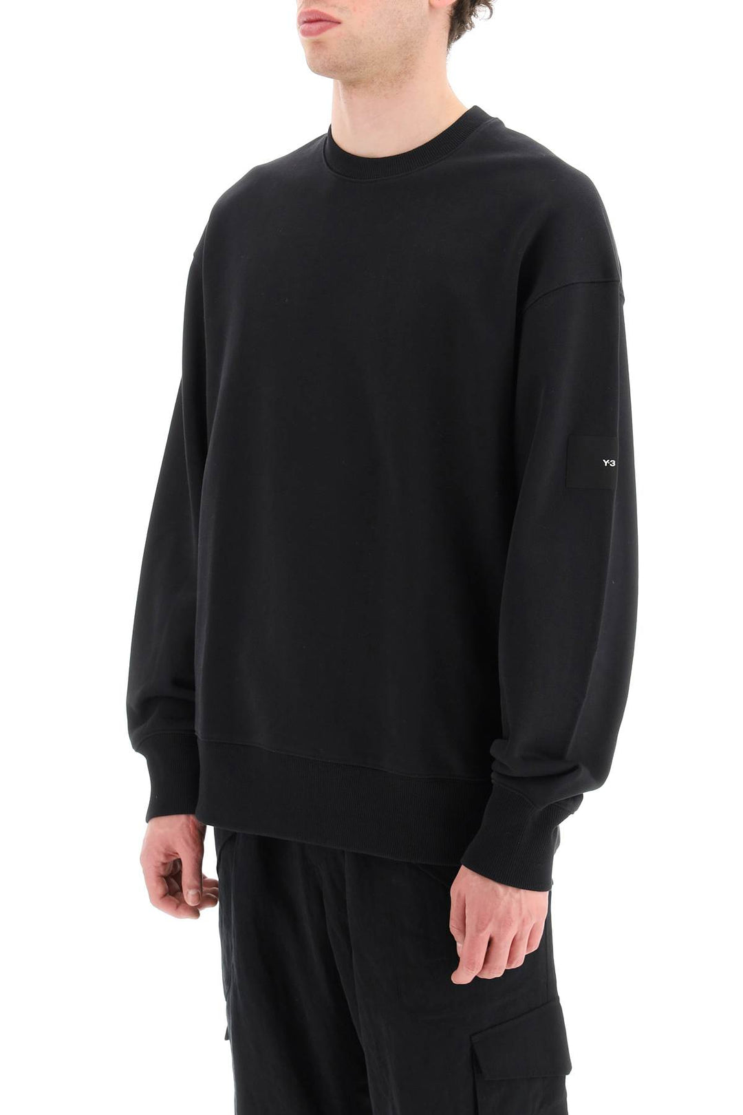 Crewneck Sweatshirt With Rubberized Logo Print On Sleeve - Y-3 - Men