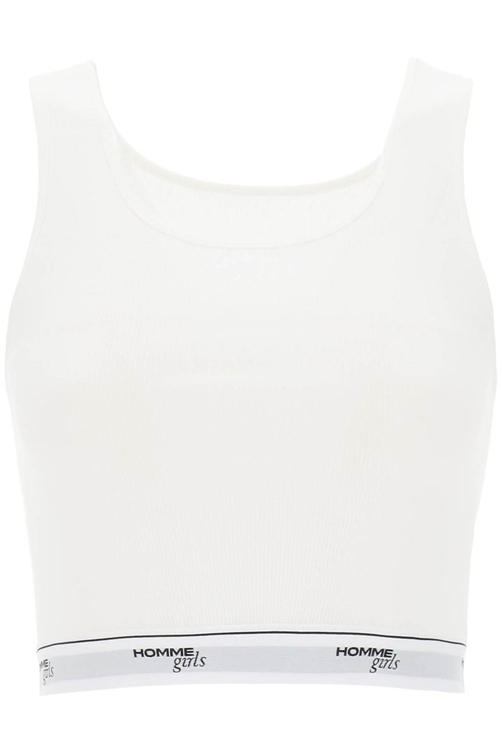 Cotton Crop Top With Logo Band - Homme Girls - Women