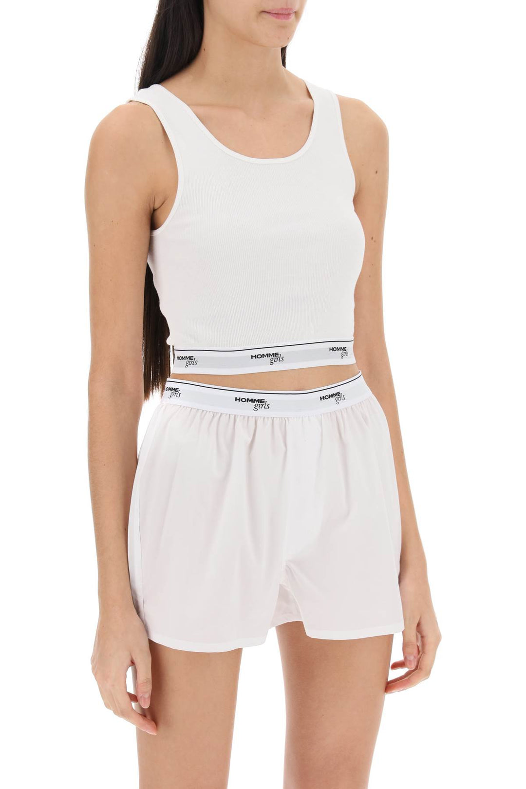 Cotton Crop Top With Logo Band - Homme Girls - Women